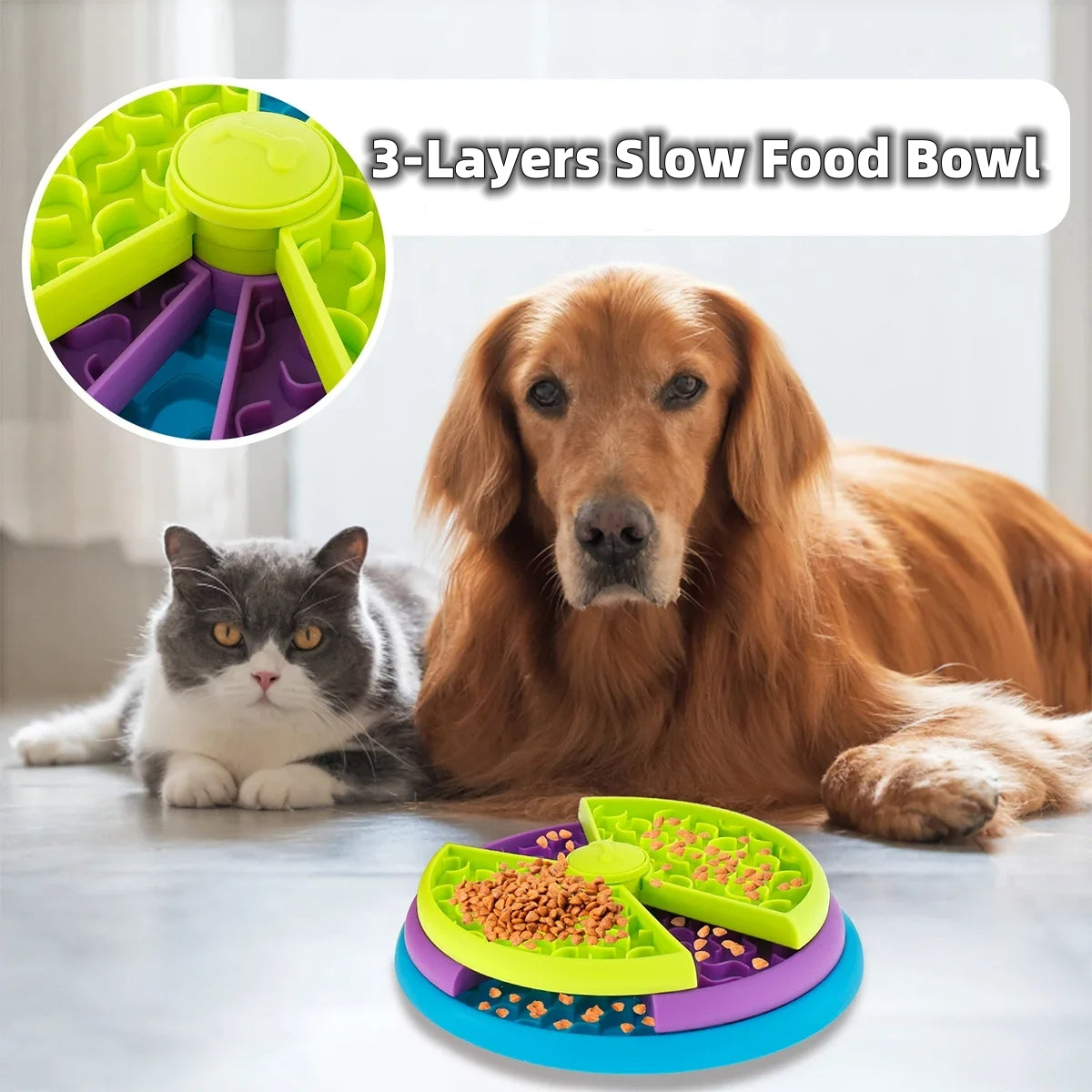Rotating Slow Feeder Pet Bowl – Interactive Puzzle Anti-Choke Design