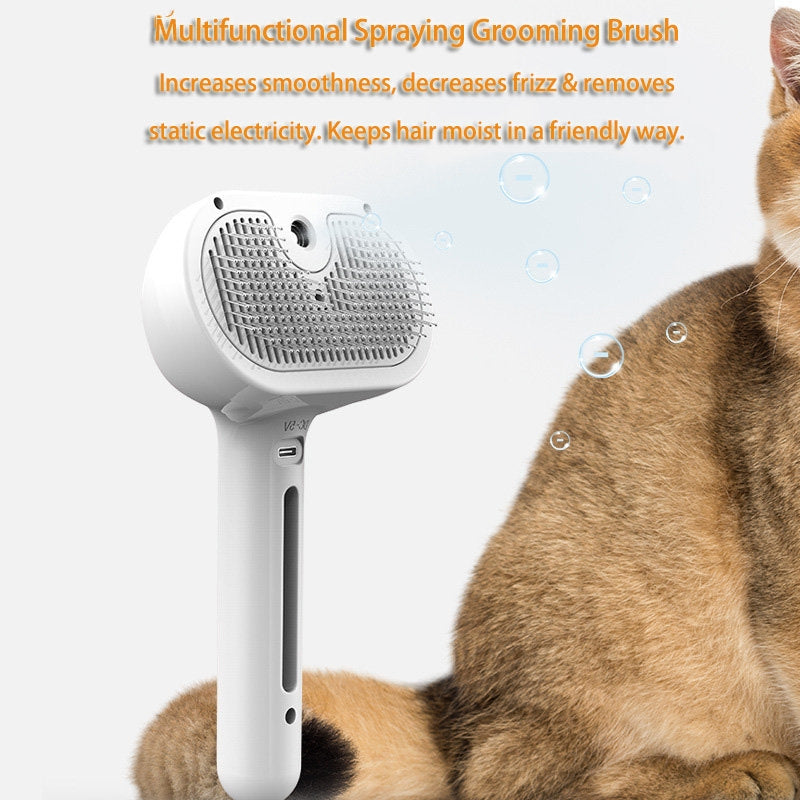 USB Pet Grooming Comb with Built-In Mist & One-Button Hair Removal