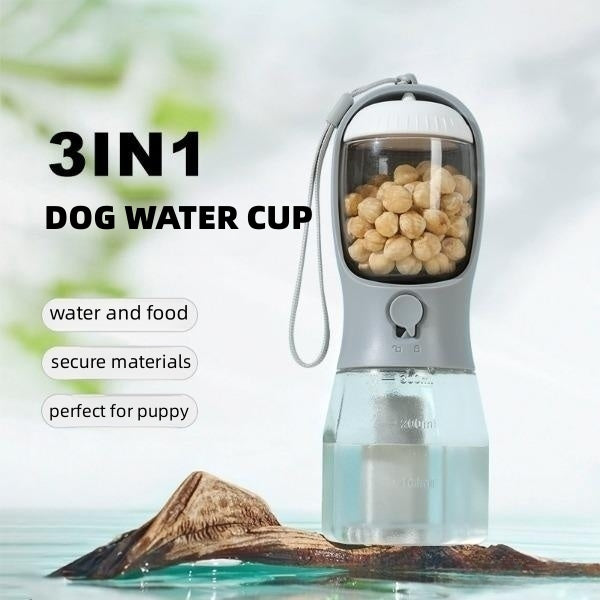 3-in-1 Portable Dog Water Bottle – Food & Water Dispenser for Walks