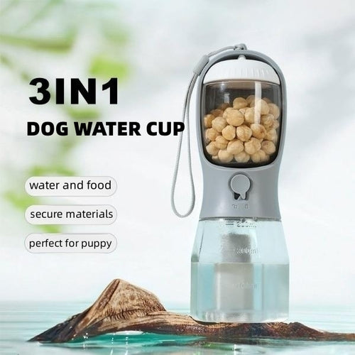 3-in-1 Portable Dog Water Bottle – Food & Water Dispenser for Walks